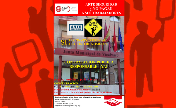 image CONCENTRACION 6.4.18 || FeSMC UGT Madrid se concentra frente a la Junta Municipal de distrito de Vicalvaro porque l@s Vigilantes no cobran sus salarios.