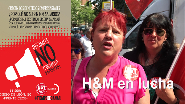 FeSMC UGT Madrid en la concentración #TIEMPODEGANAR frente a la sede de la patronal CEOE