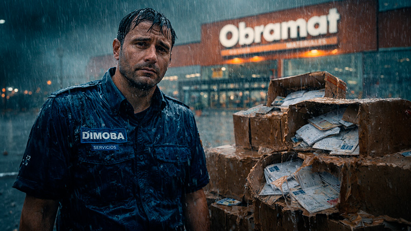 image Video | ¡Increíble! auxiliares de DIMOBA en OBRAMAT  a la intemperie y con cajas de carton como sillas y mesas